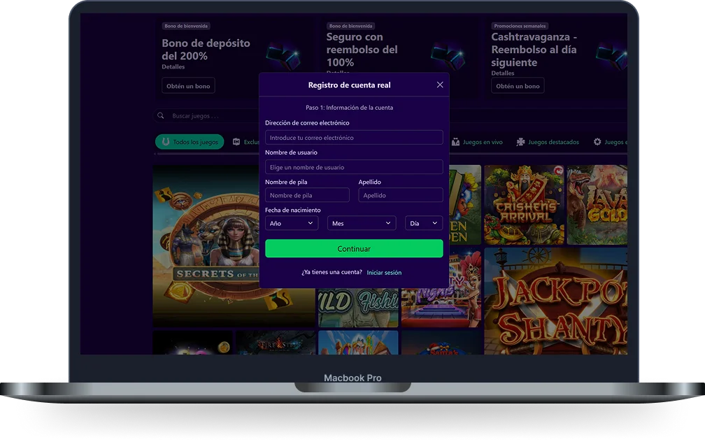 Paradise8 Casino formulario de registro de cuenta real paso 1 con datos personales
